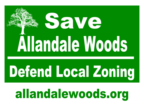 (Our new Lawn Sign - send an email to friendsofallandalewoods@gmail.com to request one)