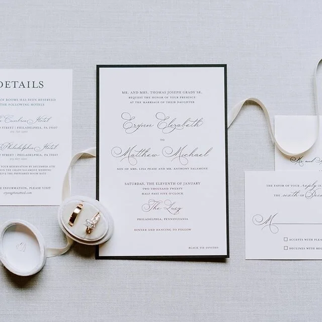 So excited to share a few photos of Erynn and Matt&lsquo;s wedding invitations! (And a few of the beautiful couple:) Erynn was a joy to work with and had such a clear vision of the look of their big day - right down to the dance floor monogram and custom matchboxes.  Congratulations Erynn and Matt!  Photo credit: @patfureyphoto