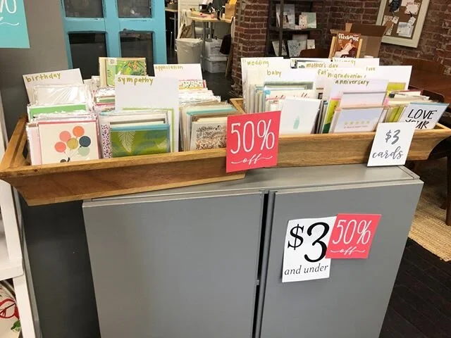 We're open today 10-2! Be sure to stop in to stock up on our large selection of greeting cards before they're gone! While you're here you can take advantage of our other great sales, including an additional 20% off all sale items.🎉