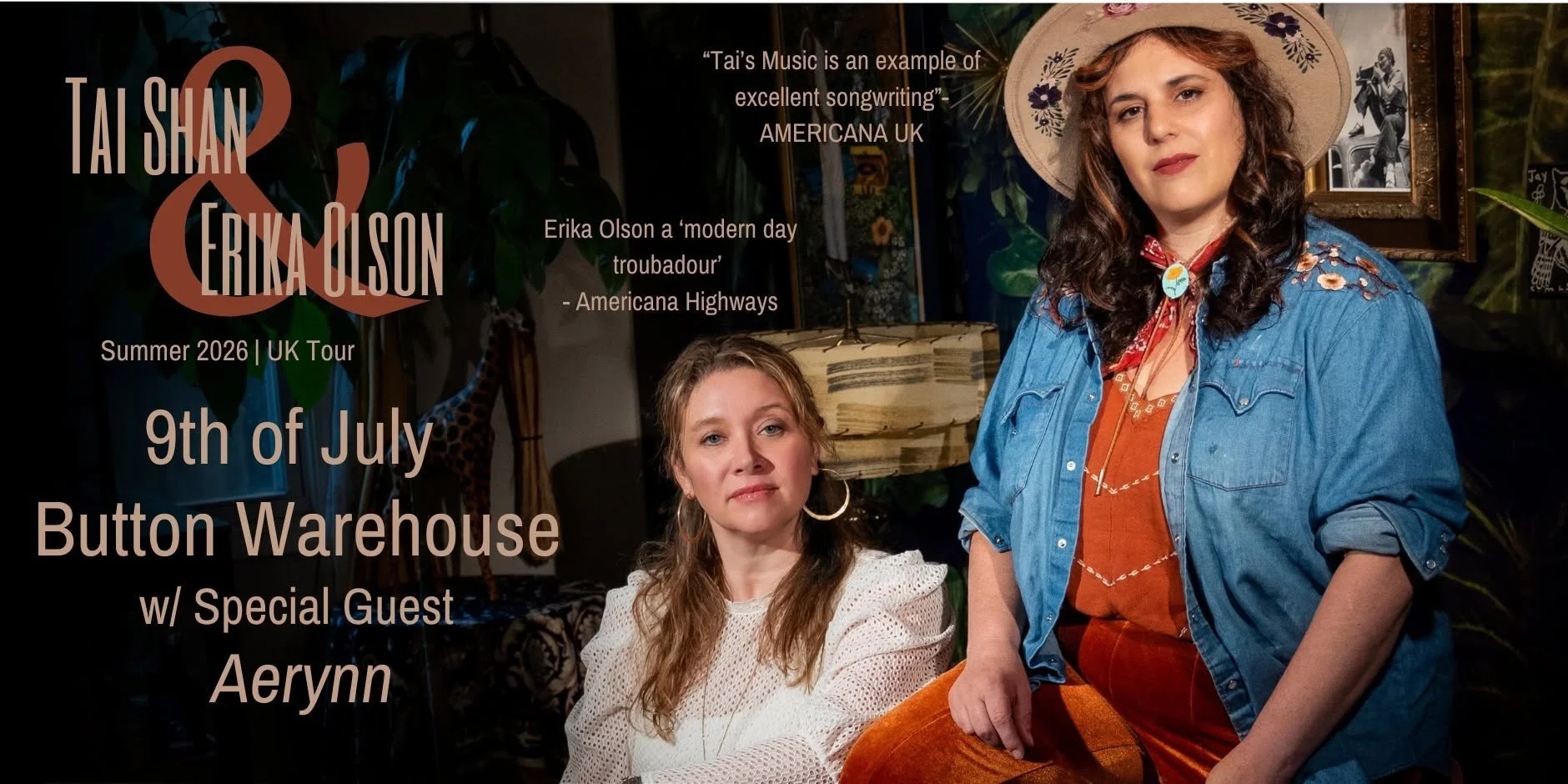 Tia Shan & Erika Olson Summer 2026 UK Tour - ft special guest Aerynn **TICKETED**