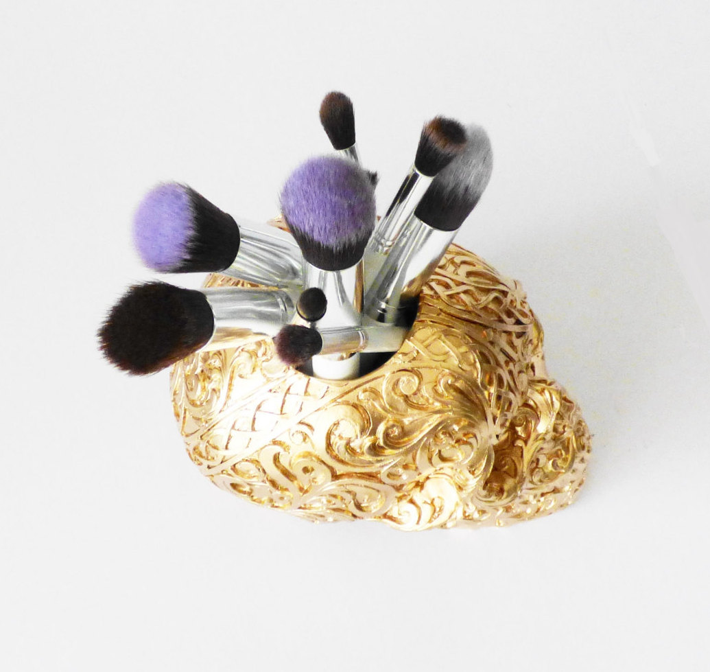 Gold Skull Makeup Brush Holder