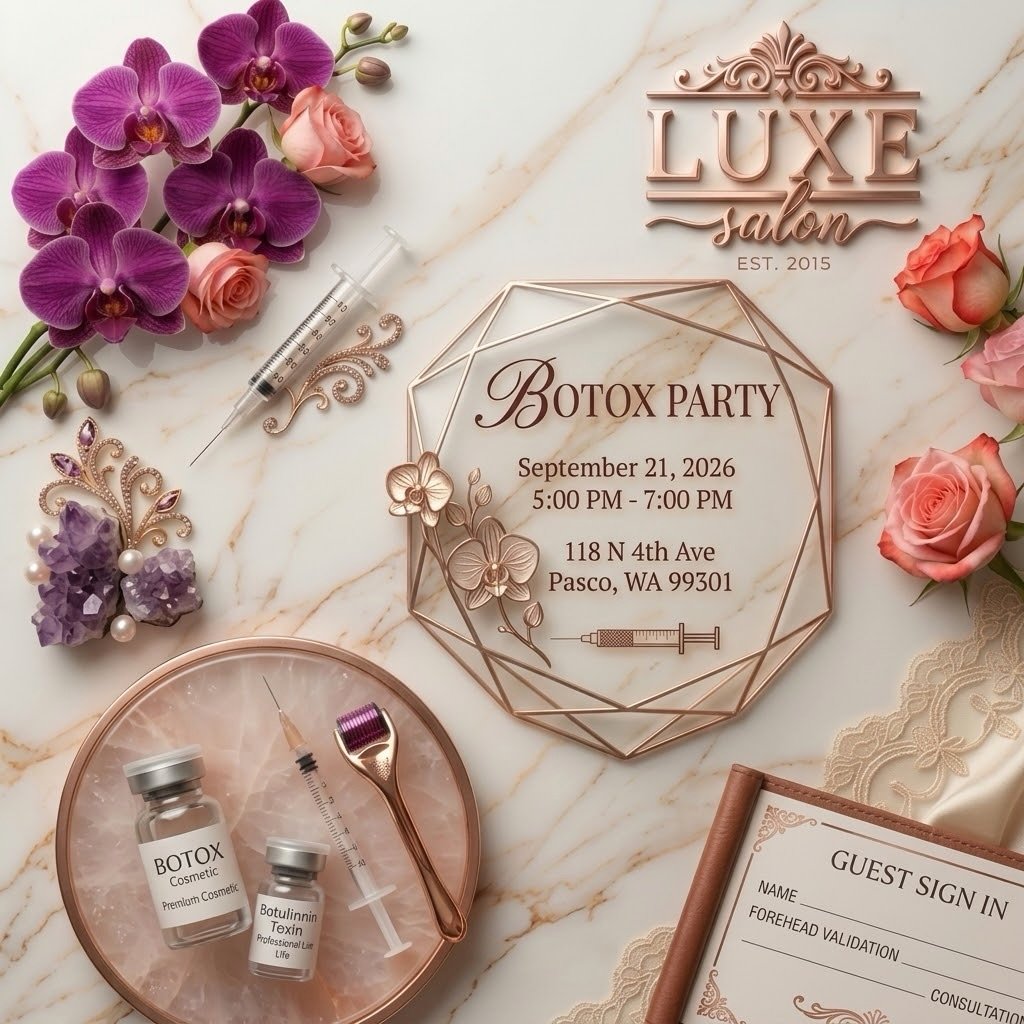 Join us at LUXE Salon for an evening of self-care, mingling, and refreshing treatments at our Botox Party hosted by @tri_beauty_by_tristin . Grab your Botox bestie and come unwind with us! 💉✨

🗓 When: Tomorrow, Monday, Sept 21st | 5PM &ndash; 7PM

