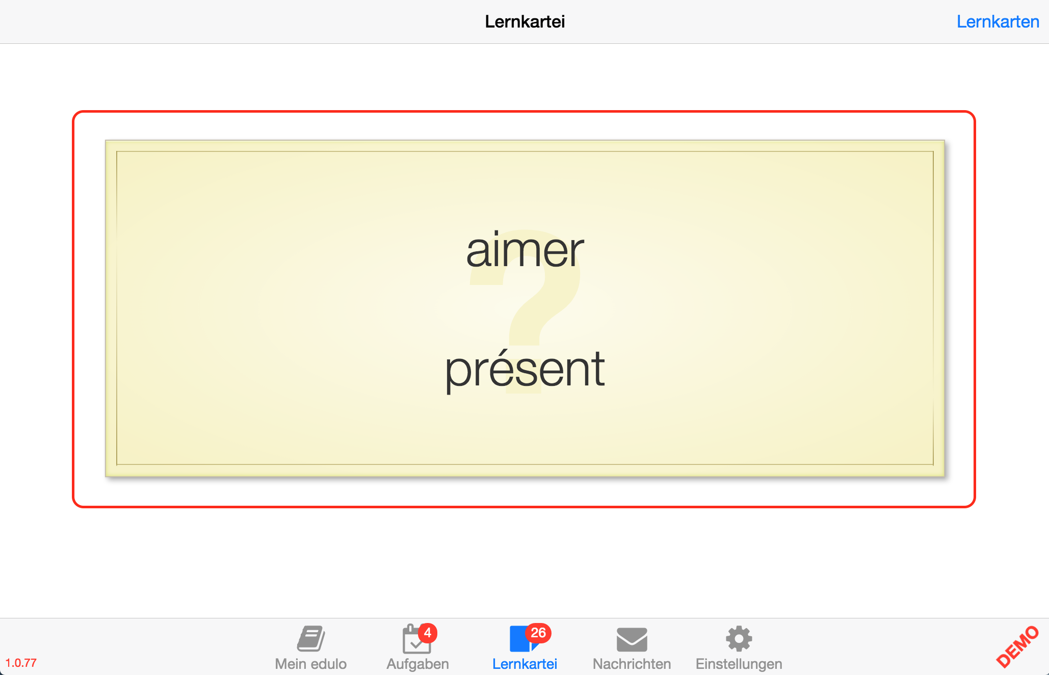 ... öffnet sich die Karte, die man als nächstes repetieren soll. Tippt man auf die Karte, dreht sie sich, und...