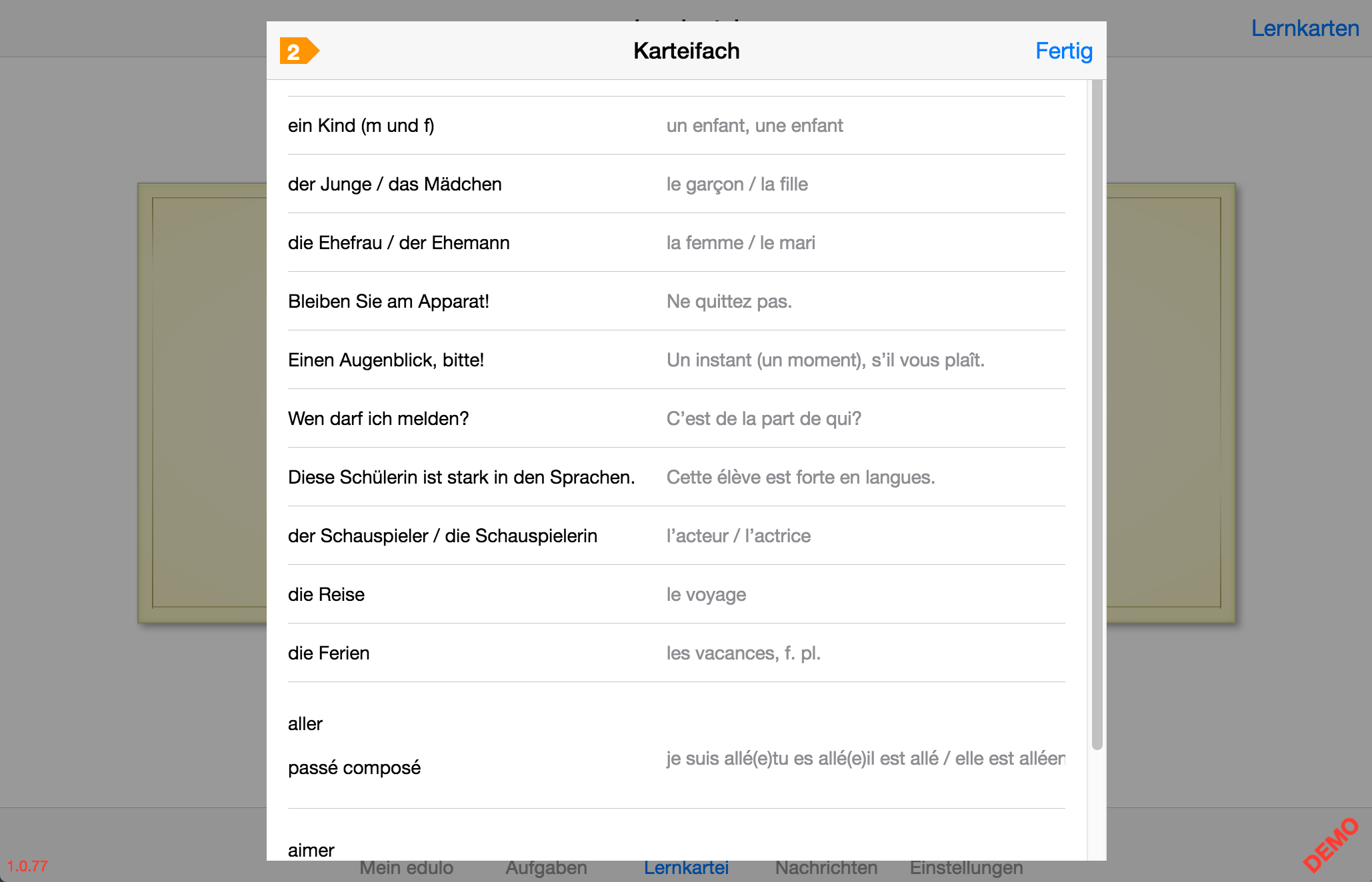 ... ruft man eine Liste mit allen Karteikarten in diesem Fach auf.