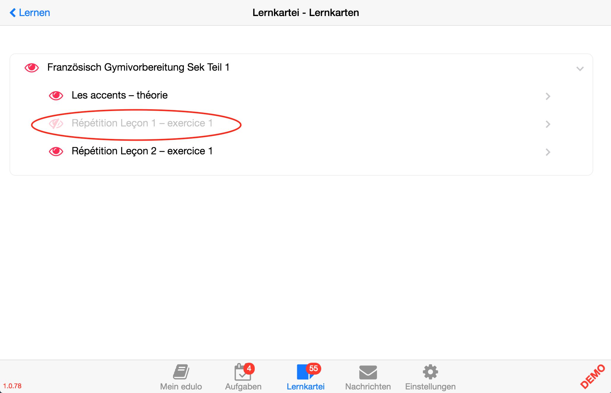 ... kann man Lernkarten aktivieren oder deaktivieren.