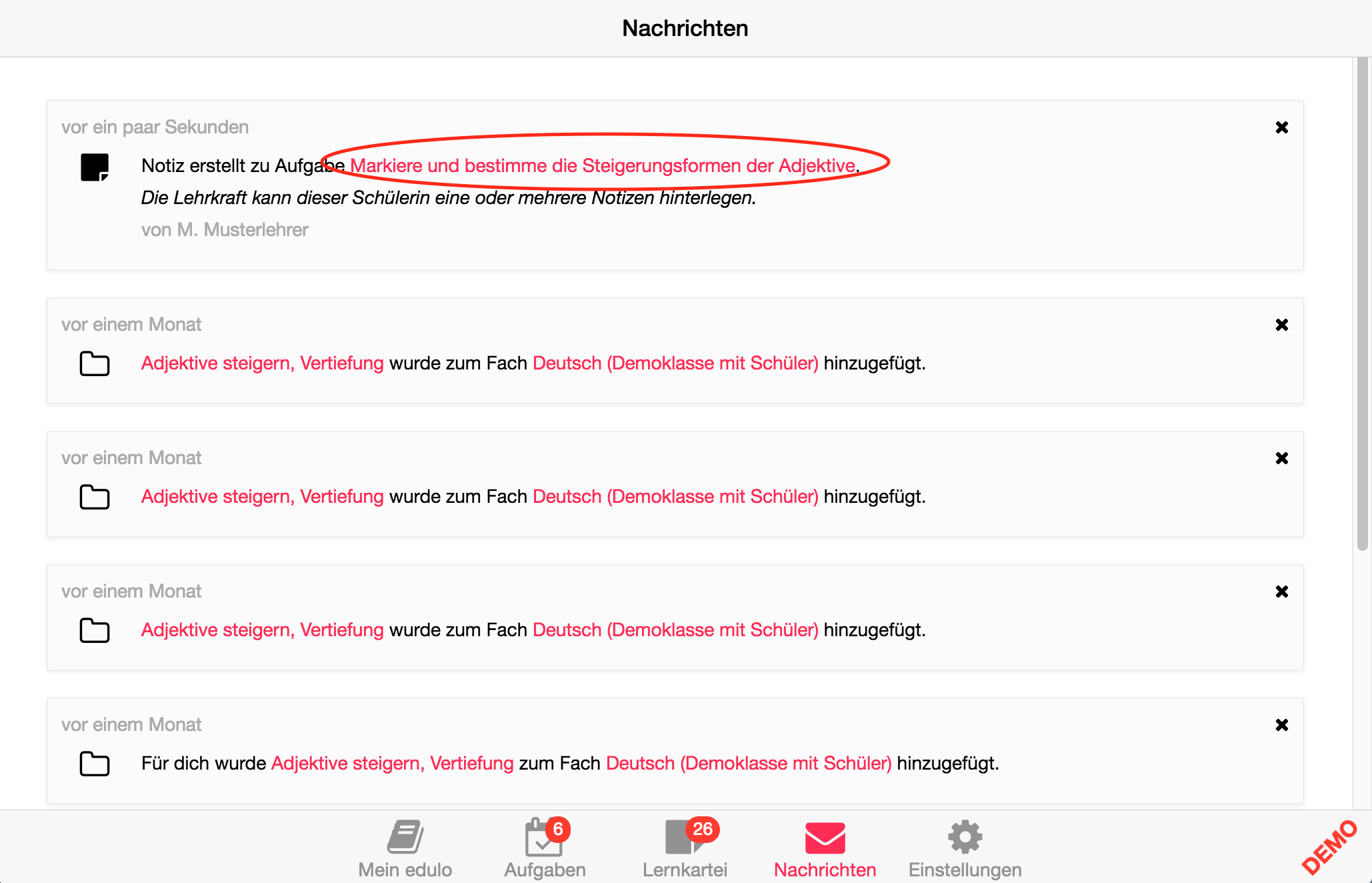 …kann ich die Notiz lesen und durch Tippen auf den Namen der Übung…
