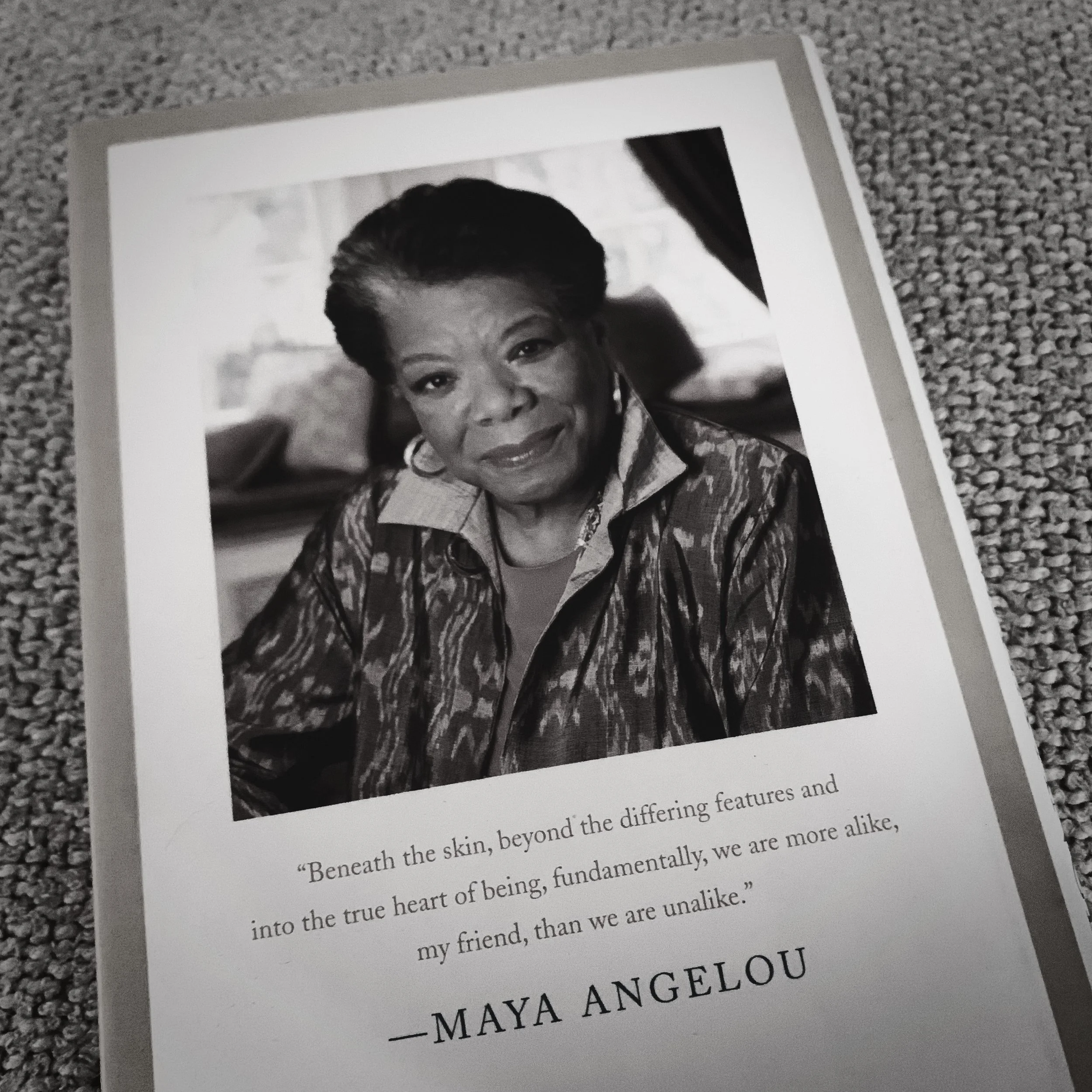 Author photo and quotation on the back of Angelou’s book Rainbow in the Cloud