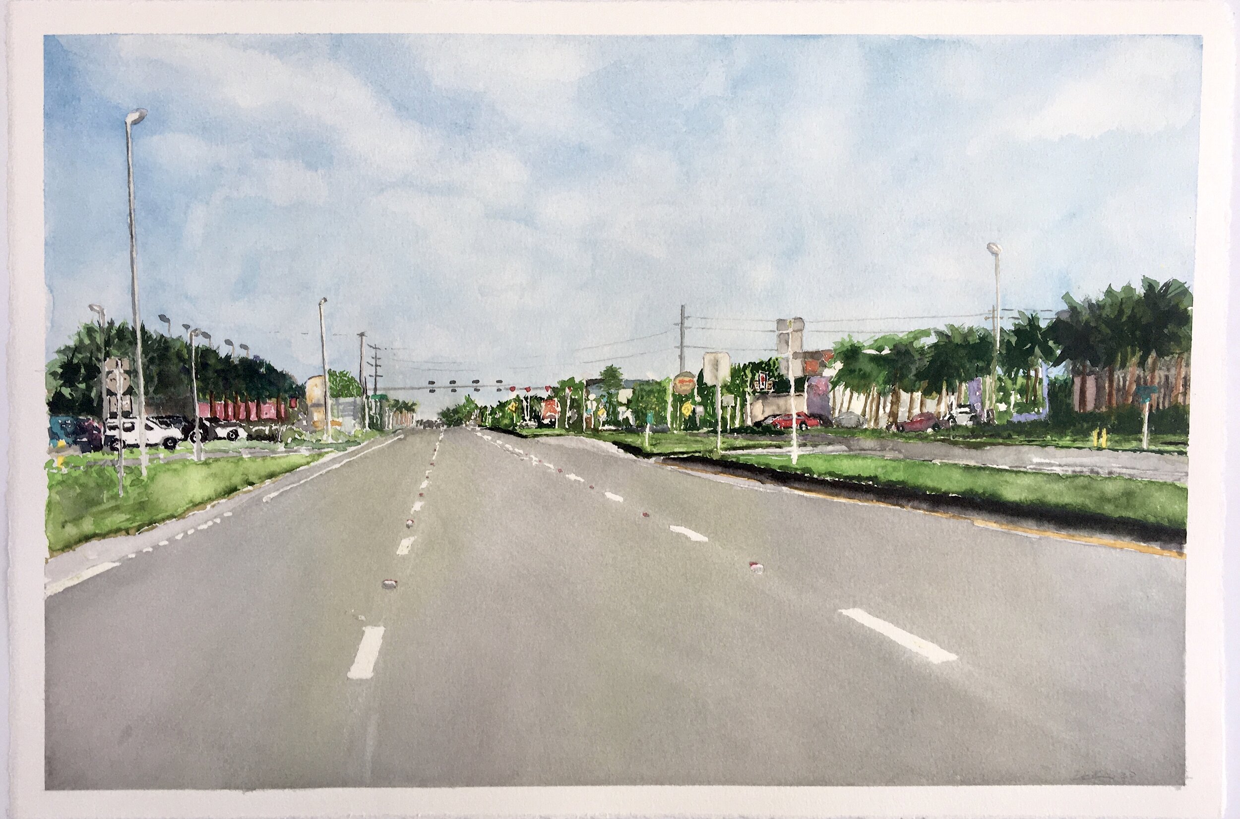 U.S. Highway 41 (US 41) Tamiami Trail 22x15" on 140lb Lanaquarelle Paper