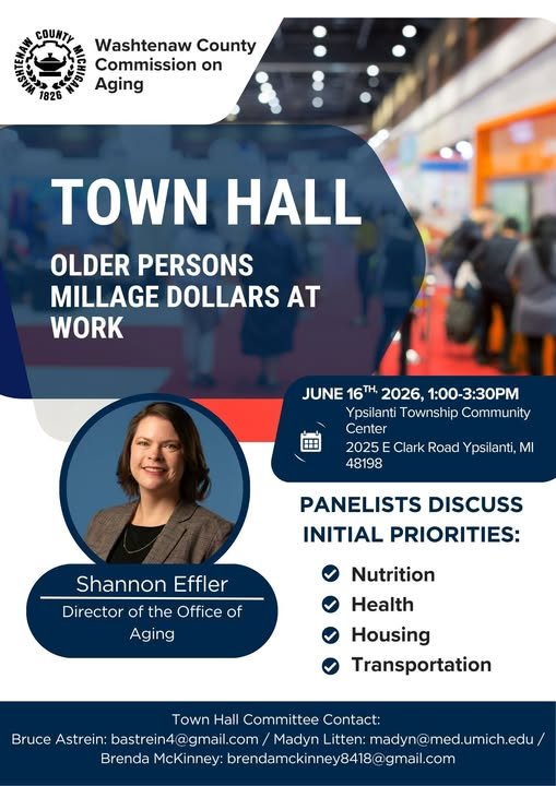 Washtenaw County Commission on Aging Town Hall: Older Persons Millage Dollars at Work (In-person)