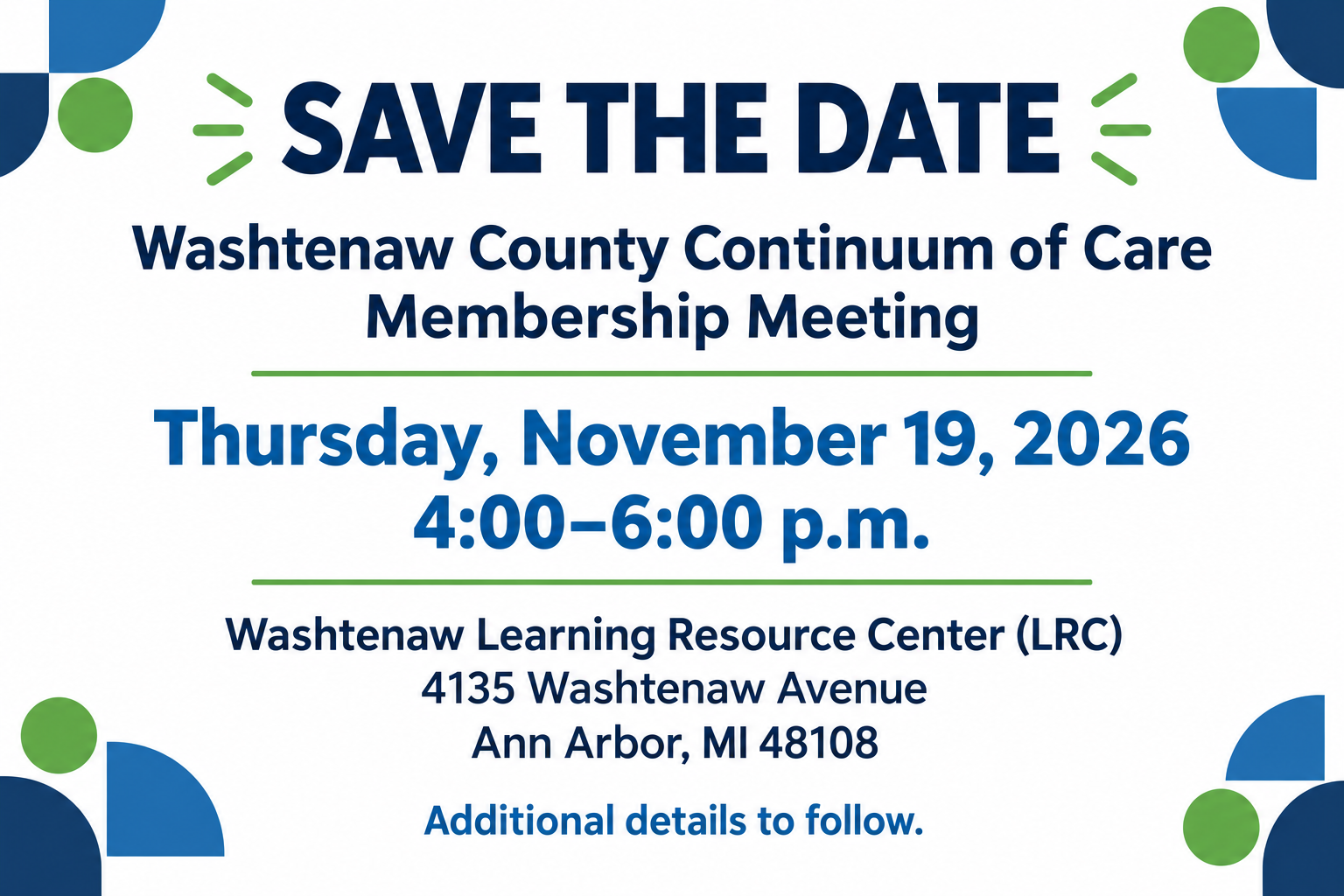 Save the Date: Washtenaw Continuum of Care (CoC) Membership Meeting (Hybrid)