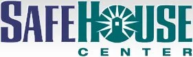 Image is a logo. In blue it reads, "Safe." In green it reads, "House" with a lighthouse shining in the O. Below in green it reads, "Center."