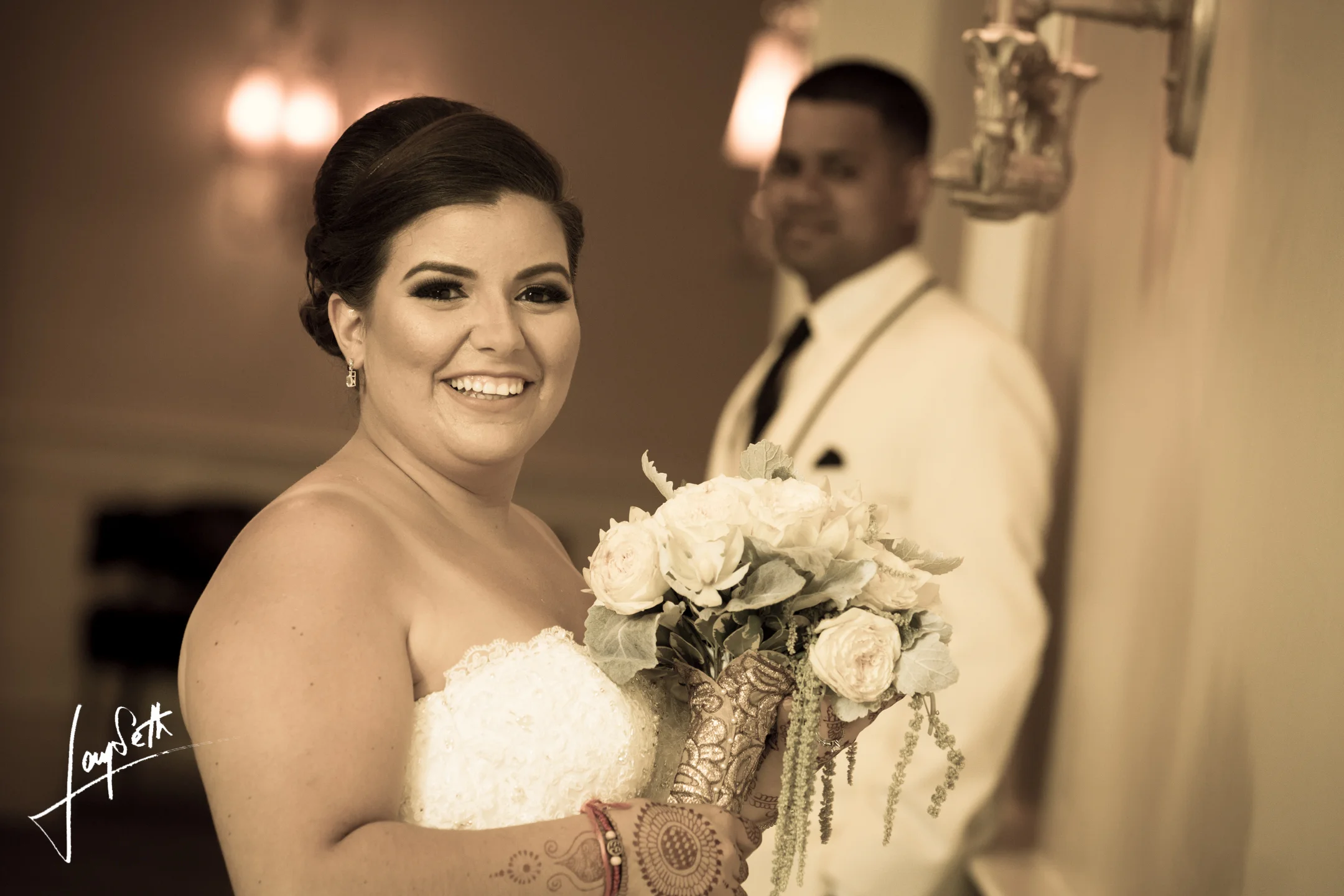 BRIDE AND GROOM IN WHITE