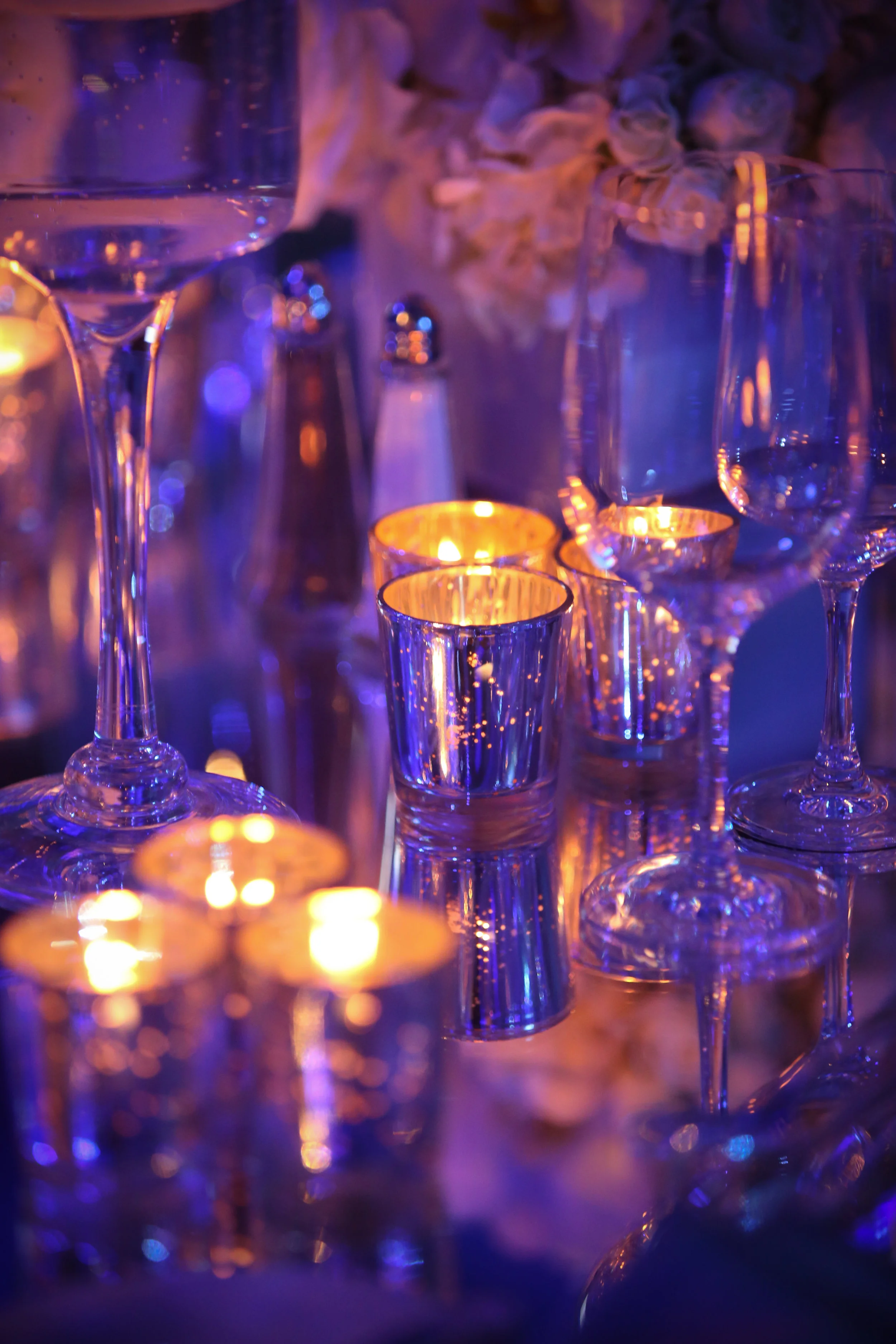 Centerpiece with mercury glass votives