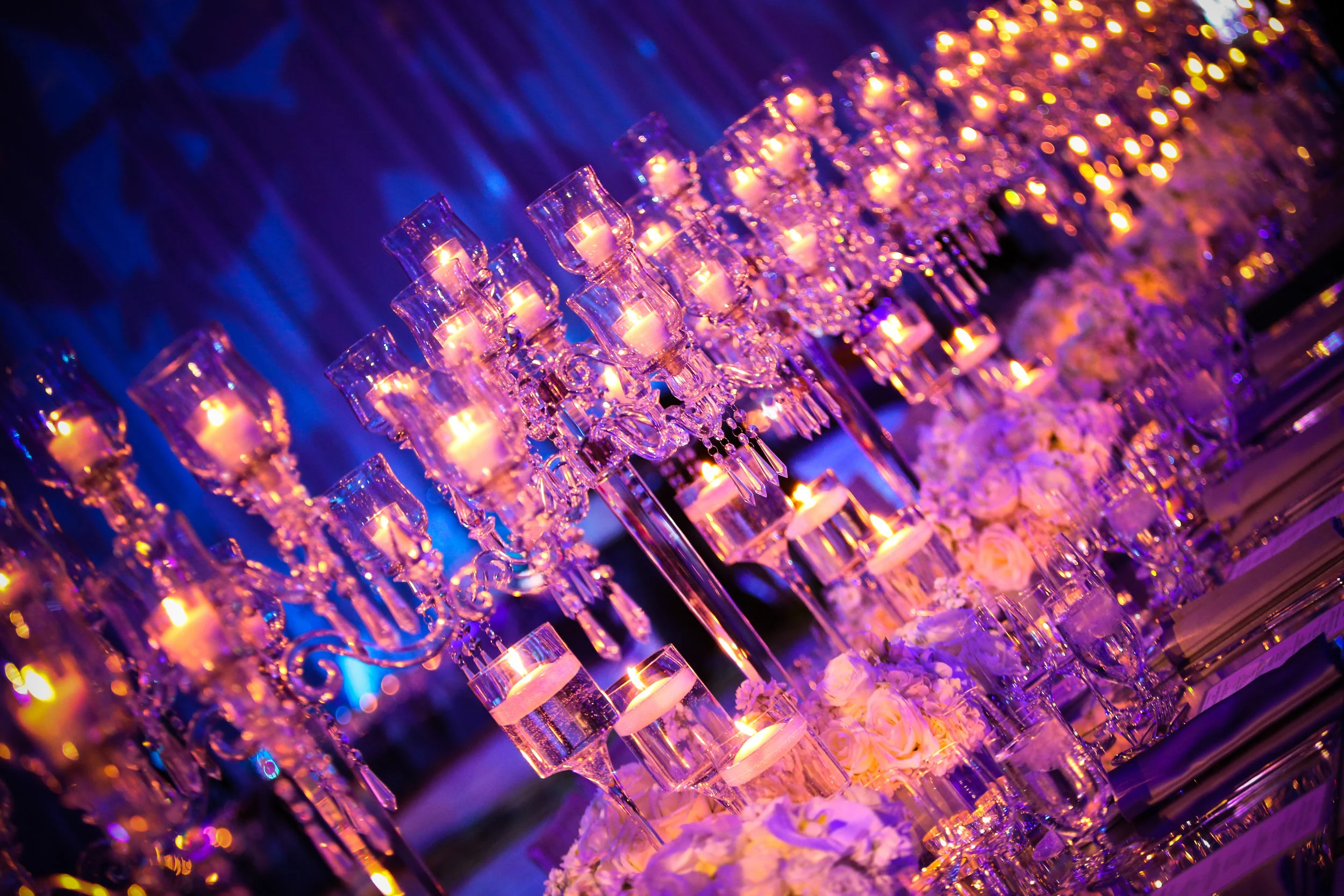 Glass centerpiece with floating candles