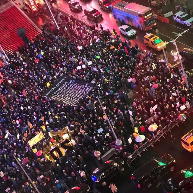 Heard in Times Square: &ldquo;Buck Trump, Buck Trump&rdquo; plus a heartfelt rendition of &ldquo;God bless America&rdquo;.