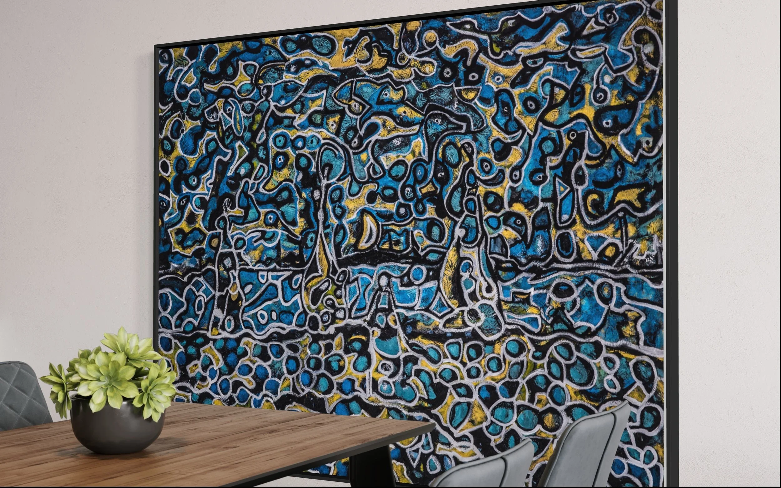 Iridescent blue and gold oil painting by Savannah GA artist Charles Maring, mysterious fine art.