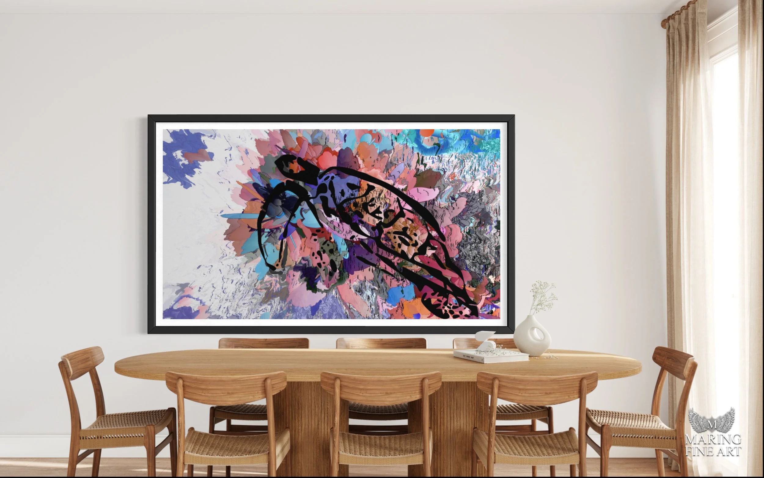 Abstract artwork "Terrapin" by Savannah GA Artist Charles Maring, a vibrant, colorful piece printed on metal with a sleek, modern finish.