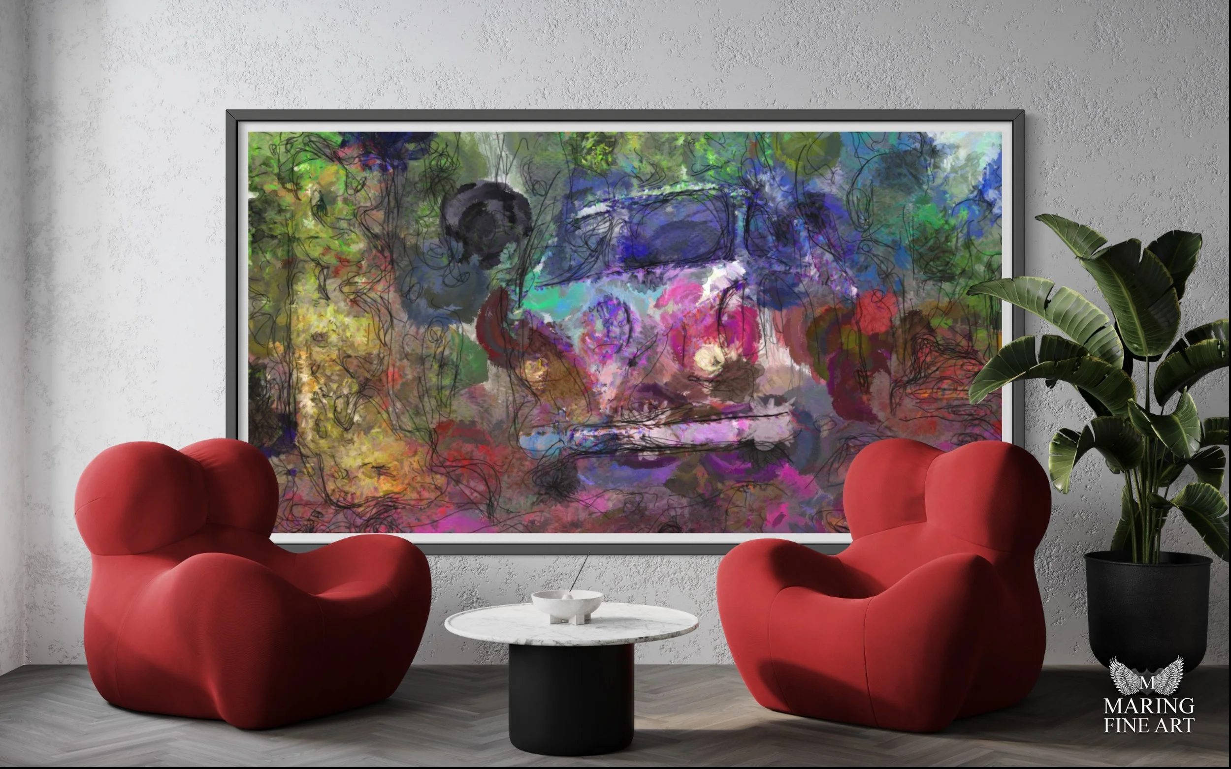 Abstract VW Bus in vibrant colors, capturing the spirit of the 1960s Summer of Love by Savannah GA Artist Charles Maring