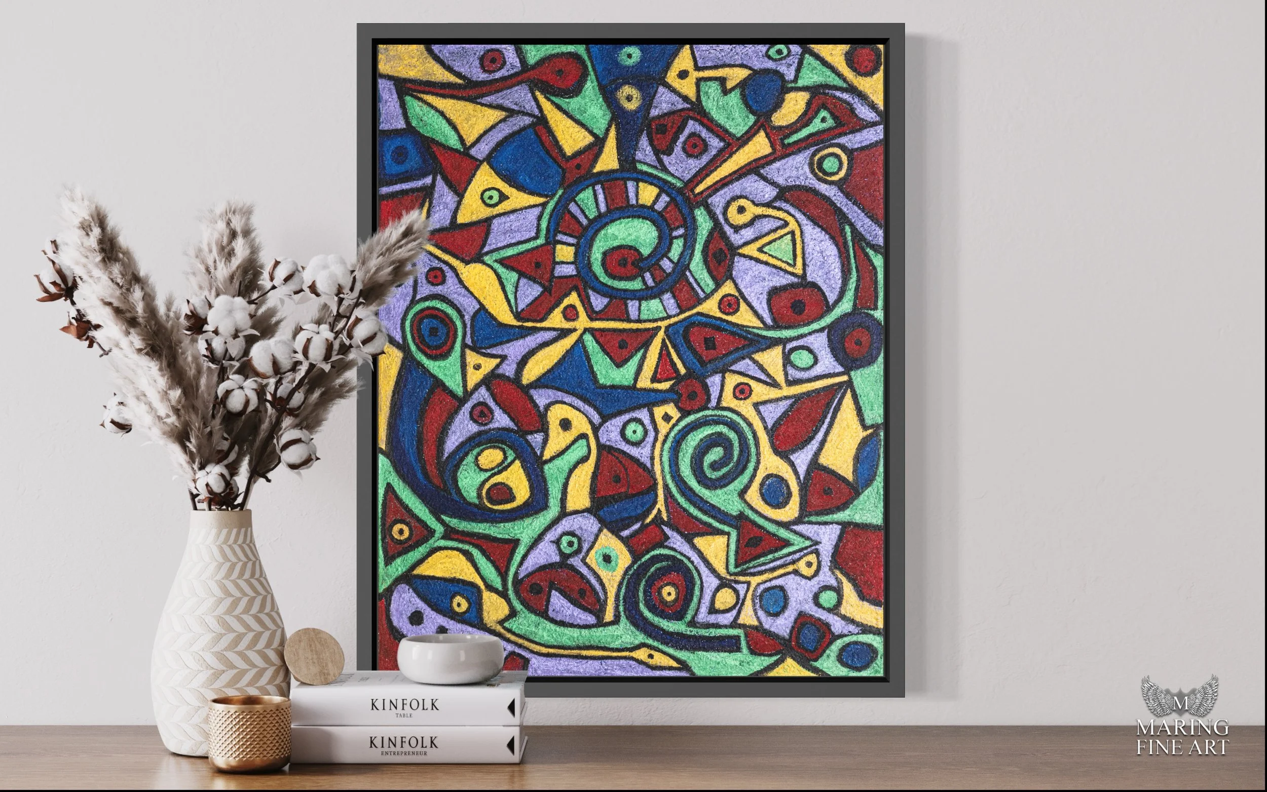 Colorful abstract oil painting 'Candy Factory' at Savannah GA art gallery
