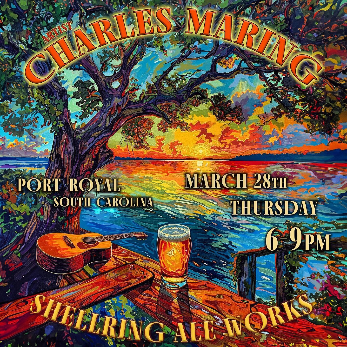 Thursday I&rsquo;ll be rock&rsquo;n out solo at @shellring_aleworks in #portroyal Home of great beers 🍺 delicious food and epic sunsets ☀️ Come on out and chill with #livemusic 🎶 #portroyalsc #songwriter #musicians #musiclife #gigposter #concert #c
