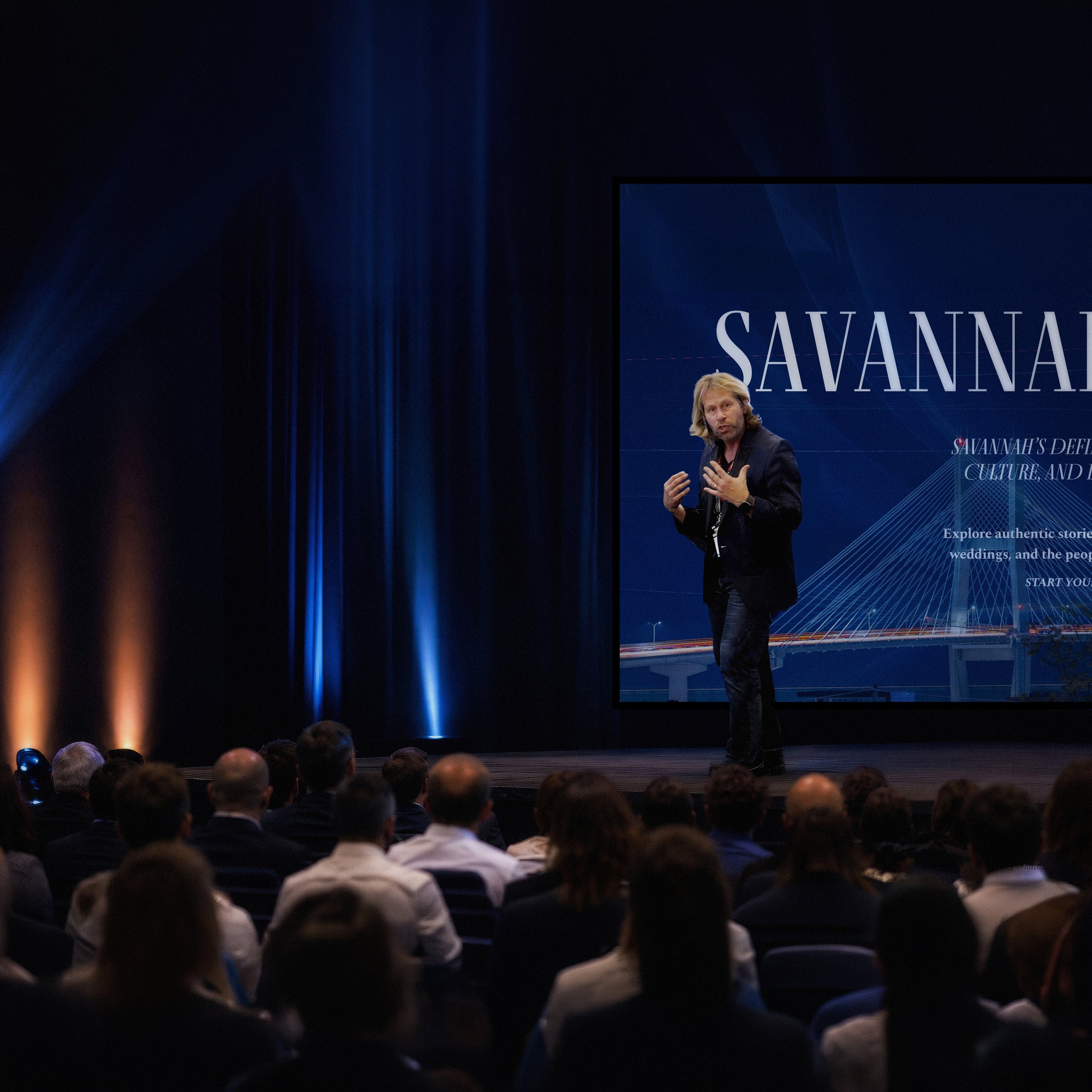 Charles Maring speaks onstage about Savannah Proper, original storytelling, and building destination authority.
