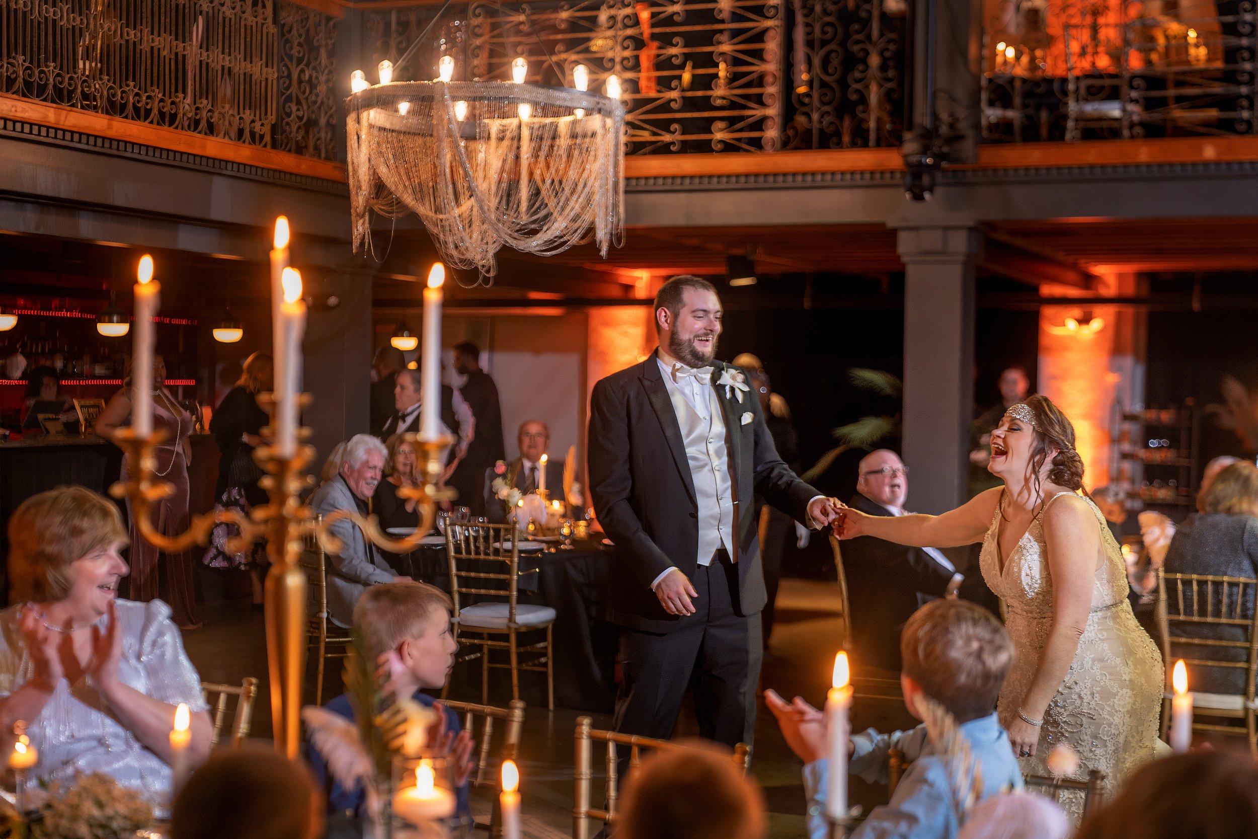Savannah Wedding photographer Charles Maring captures the defining moment at Victory North as the Bride and Groom are announced into their reception.