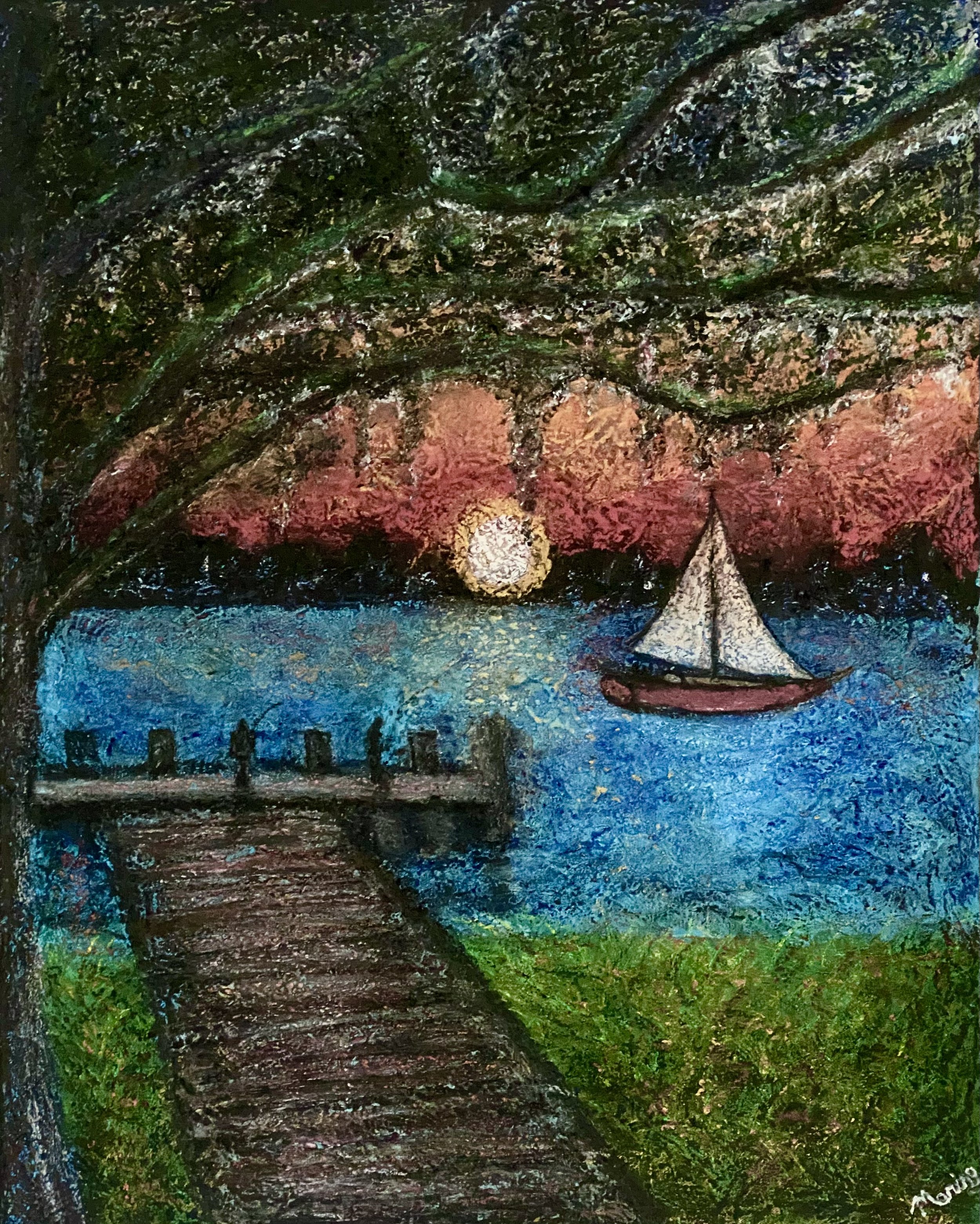"Sailing Through the Southern Glow" oil painting by Artis Charles Maring in Savannah GA
