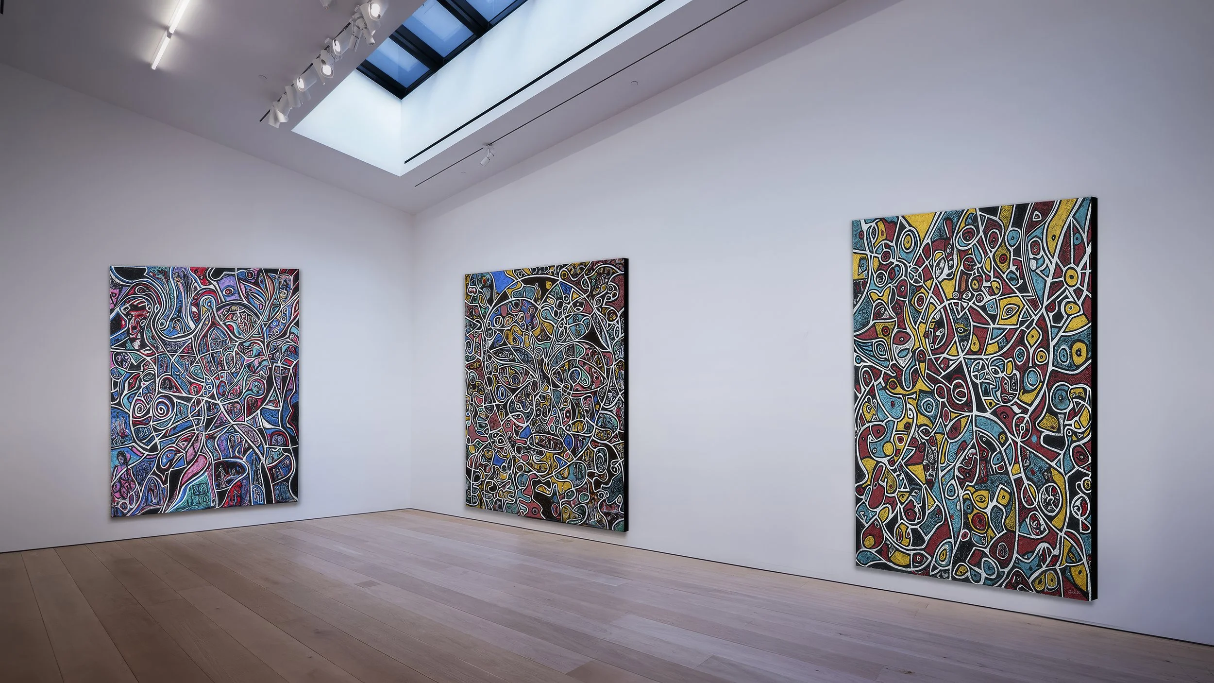 Three large scale 70 × 84 paintings by Charles Maring displayed in a contemporary gallery installation.