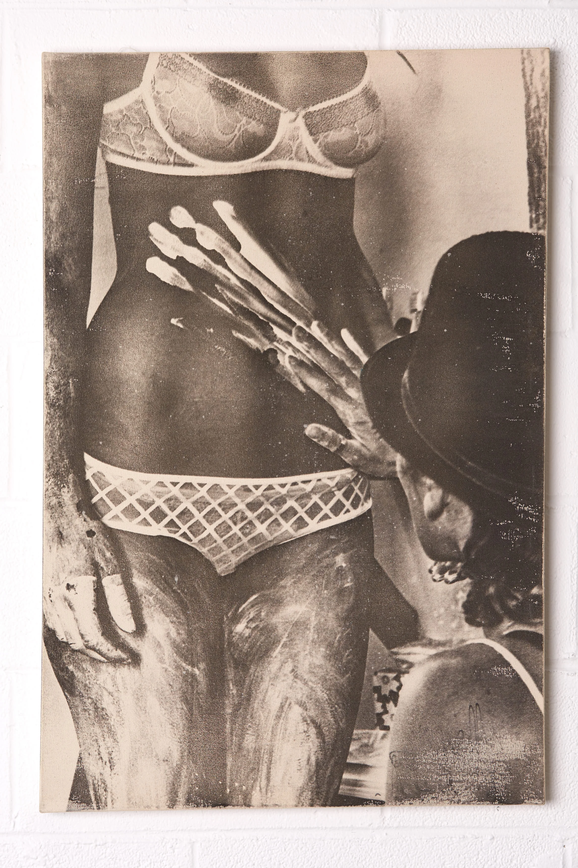 Tiger Tummy 24x36" | Cowskull Series #1 Limited Edition Print (#1 of 5) Liquid Emulsion Painted on Raw Canvas, Hand-Stretched over 1.5" Thick Wood Frame Ingredients: Photo (Babes, Rum, White Acrylic & Baby Powder) Print (Canvas, Black Magic III, Tecate, Proprietary Chemical Blend & Process)
