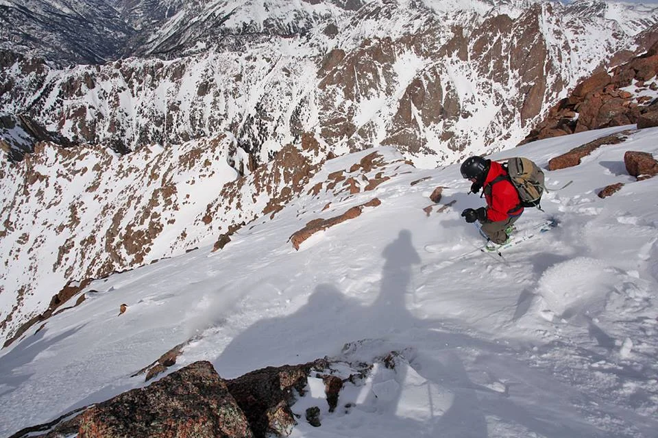 Opening turns of a 3-mile 6,000 foot descent from the summit of Pigeon Peak.