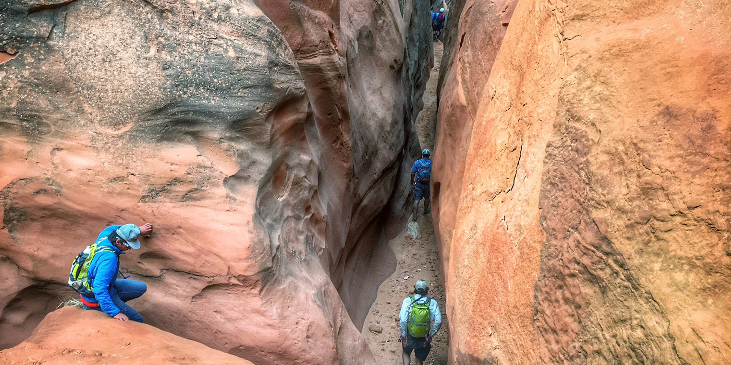 Slot Canyons with hiking packs and hiking gear