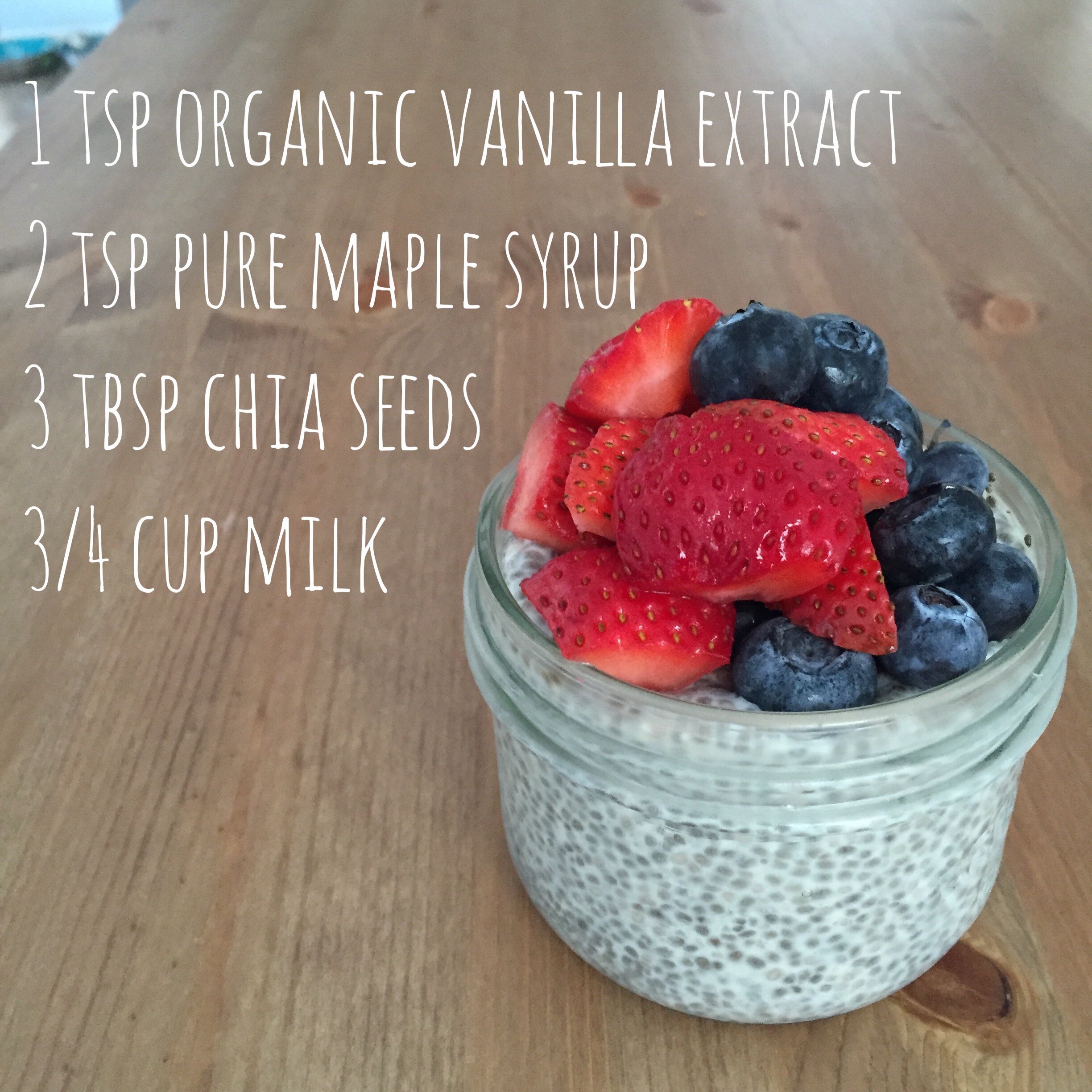 Place all ingredients into a mason jar (except the fruit), shake well and refrigerate over night. Place fruit on top in the morning and ENJOY! Calories: 358kcal, Fat 15g, Carbs 40g, Fiber 13g, Protein 12g. There is also 43% of your daily Calcium and 16% of your daily Iron intake per serving. A note about the milk, you can choose any milk that suits you. The calories I have calculated is base on 3.25% organic milk but if you want a dairy free alternative that is up to you.