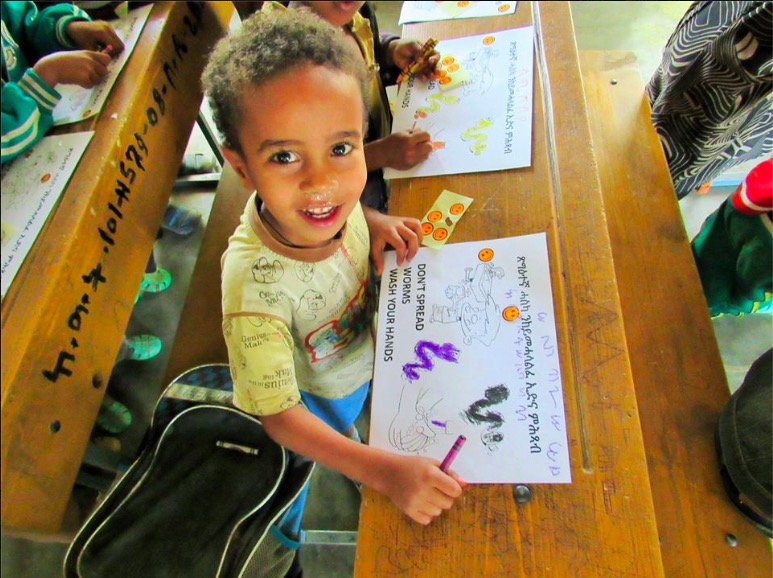 A child learns about the importance of hand washing in a NALA Foundation workshop in Ethiopia. Photo courtesy Sahar Gamliel / NALA Foundation