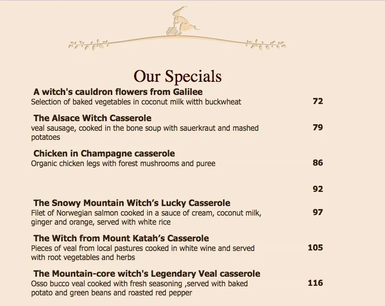 Witch’s Cauldron and the Milkman menu. Image courtesy the restaurant