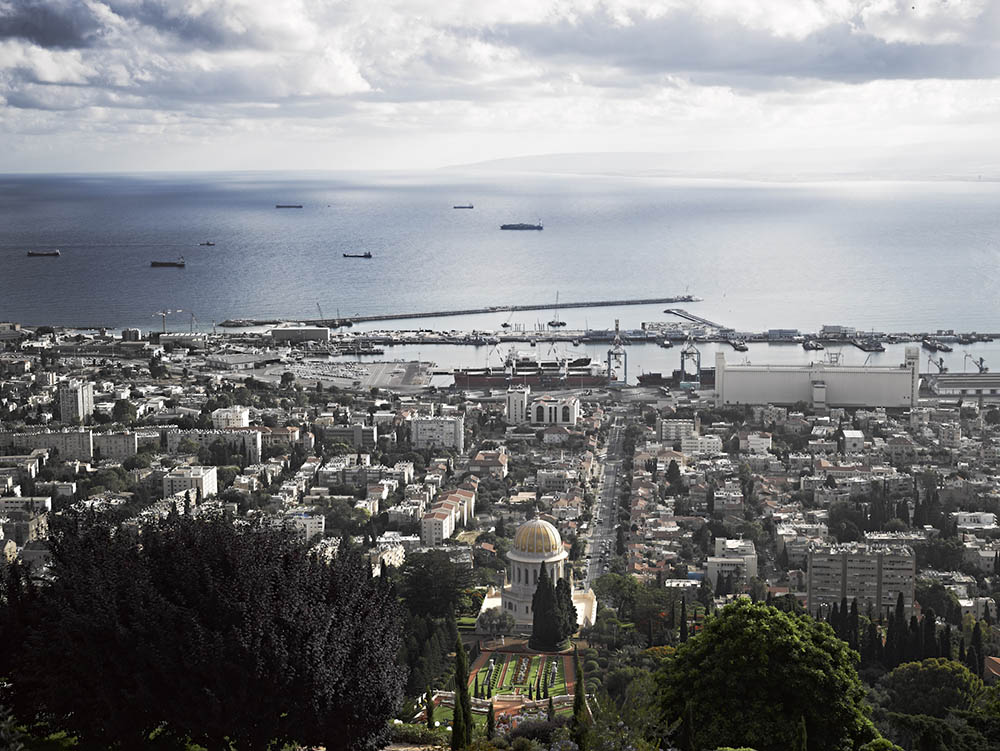 Vista of Haifa’s port from the top of the Baha’i Gardens. Photo by and © Vision Studio 