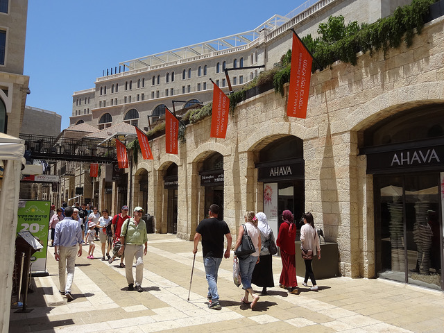 Shoppers wandering Mamilla Mall. Photo by Sharon VanderKaay, courtesy Creative Commons 