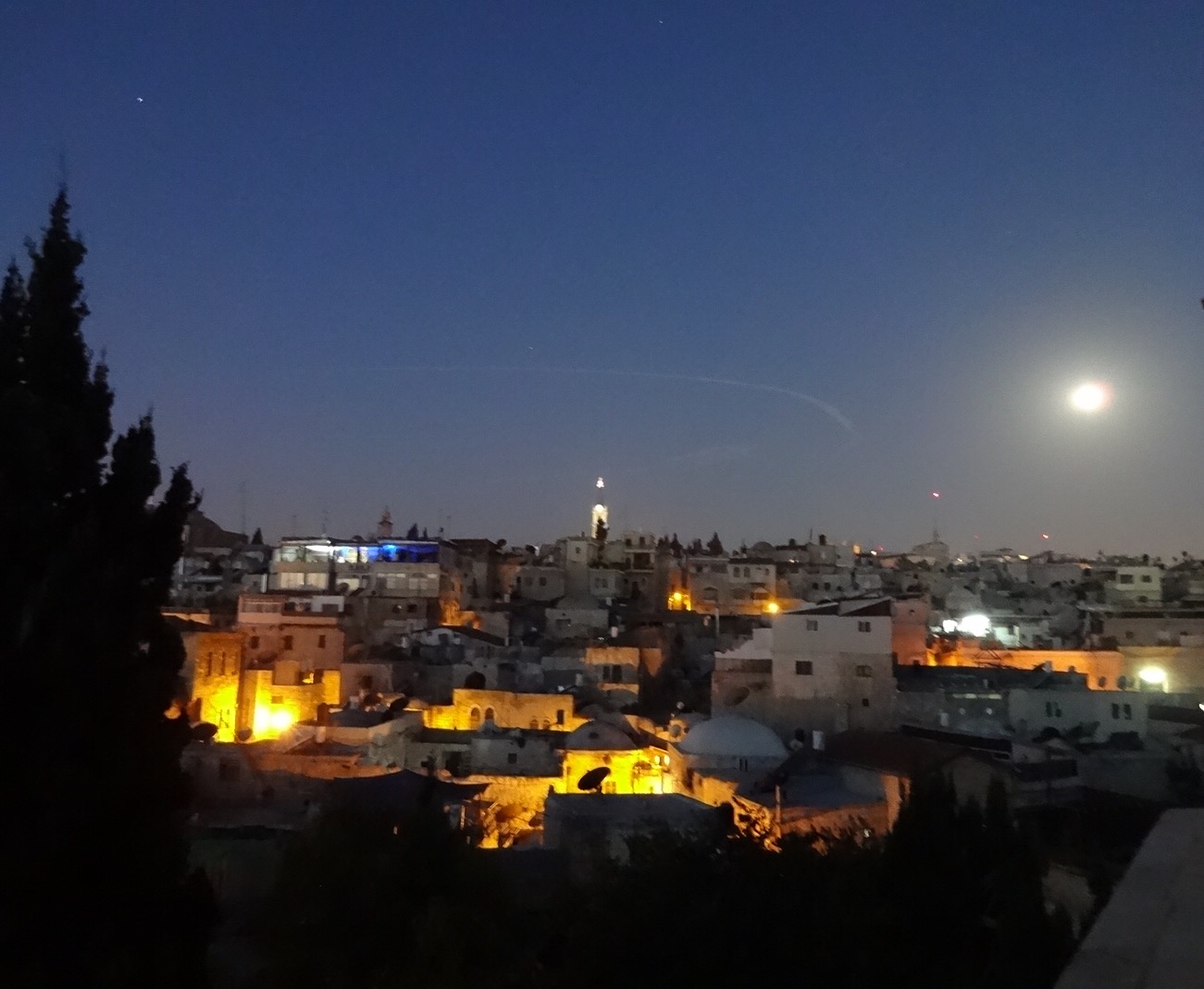 Jerusalem, sunrise/moonrise from my balcony at the Austrian Hospice