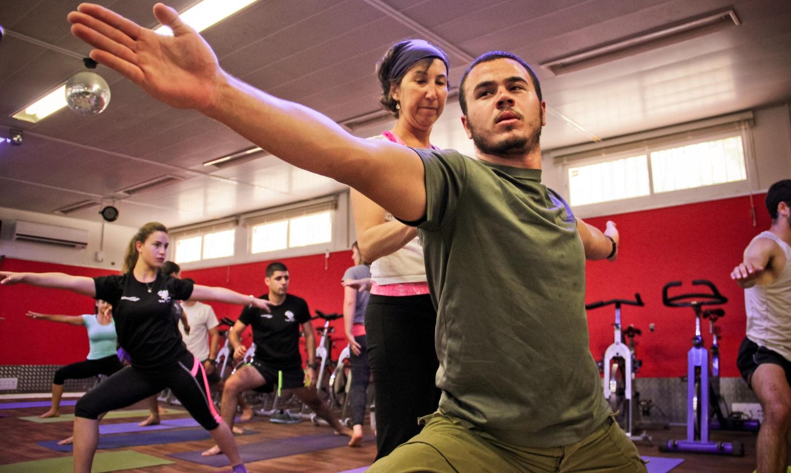 Israeli soldiers learning yoga in the Masa L’Koach Elite Army Program. Photo: courtesy