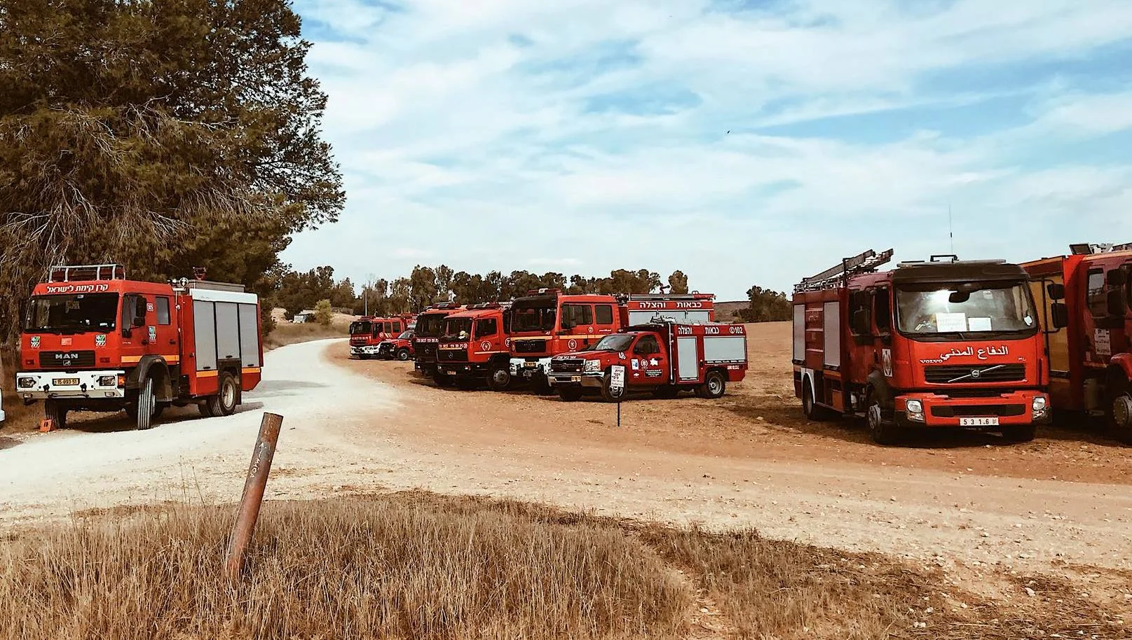 Firefighting vehicles from participating countries came to Israel for the joint forest fire drill. Photo by Omer Shapira