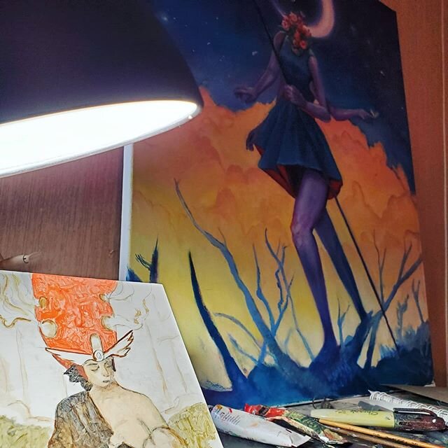 My painting table has been staying busy and messy.
-
-
-
#artistlife #oilpainting #darkart #fantasyart #darksurrealism #ontheeasel #workspace