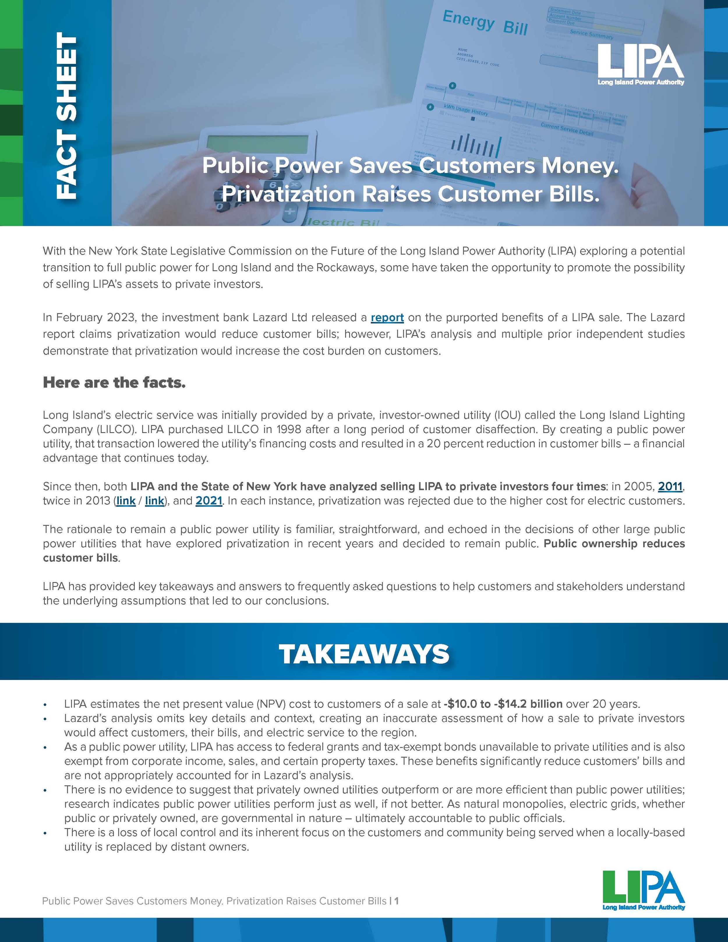 Public Power vs. Privatiziation Fact Sheet