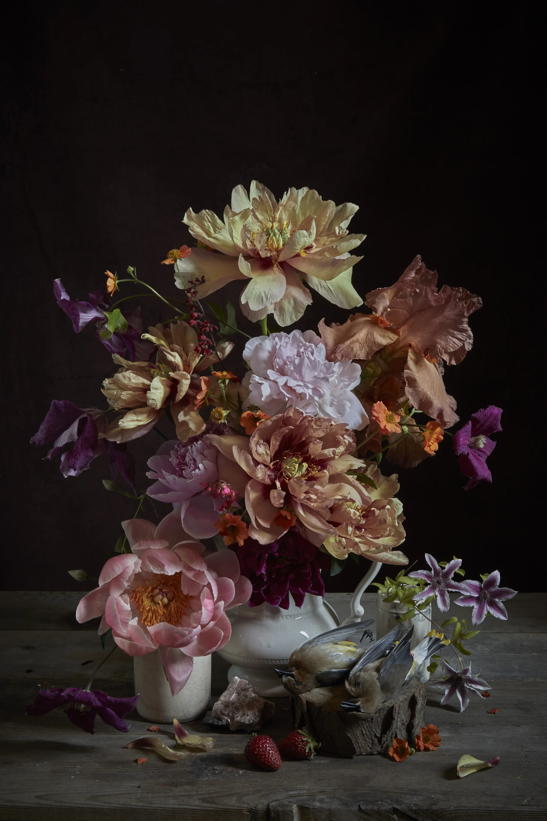 Peony and Cedar Waxwings. 2018. 35” x 50” | Edition of 10 | Framed | $3,250 USD 42” x 62” | Edition of 5 | Framed | $4,250 USD