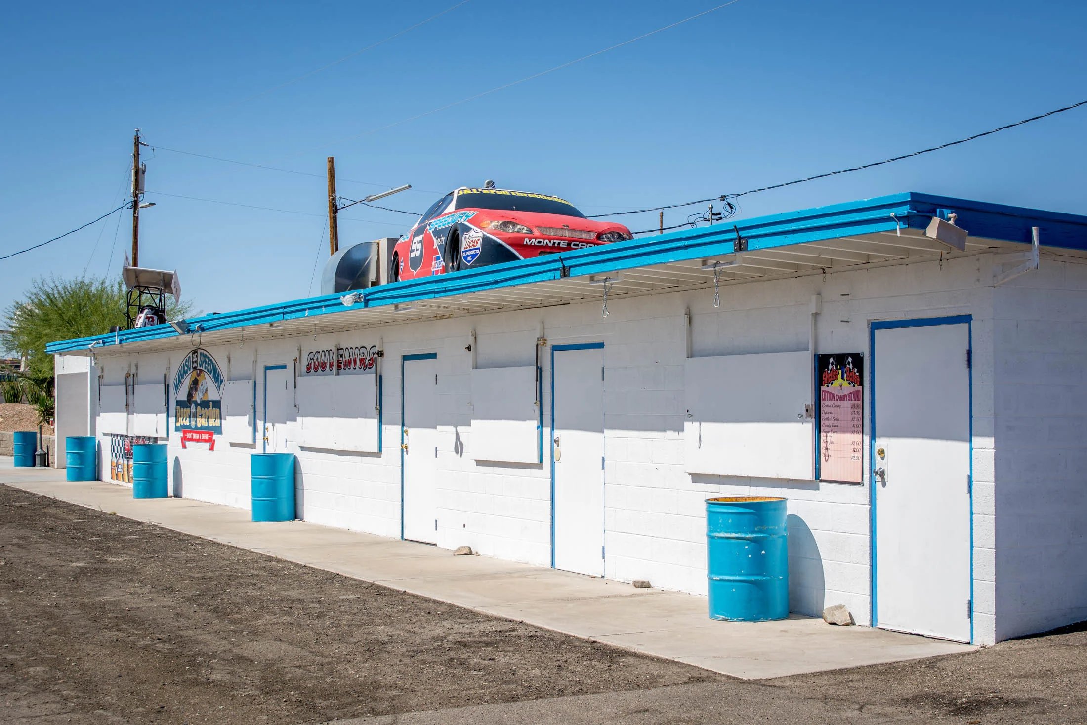 Down on the end is where you can grab your freshly popped popcorn or freshly spun cotton candy, courtesy of our concessionaires, J&L Full Throttle BBQ.