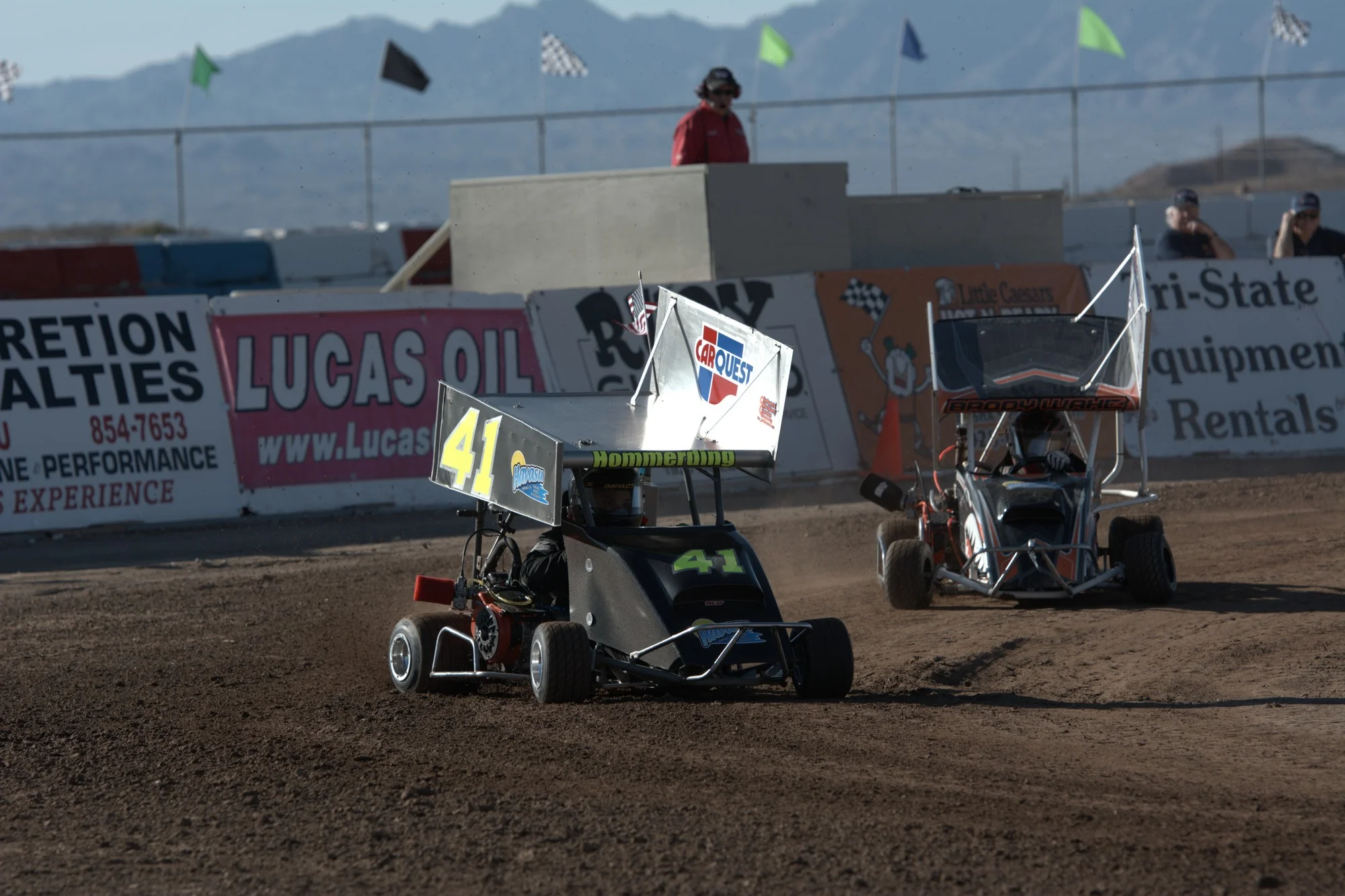 The Outlaw Kart track has no banking, it is flat.