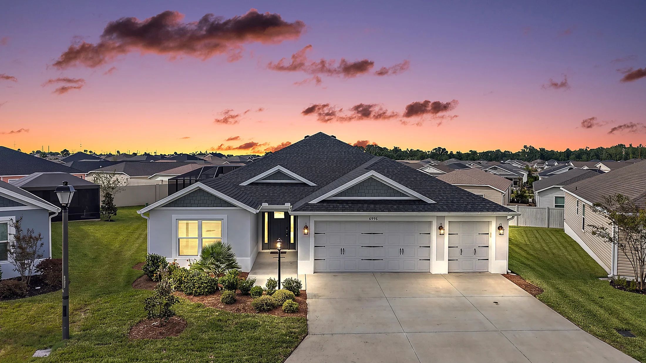 Home exterior at twilight