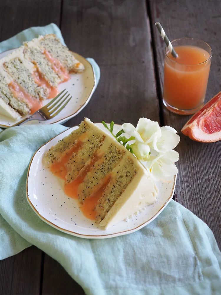 Chamomile Poppyseed Cake With Grapefruit Curd
