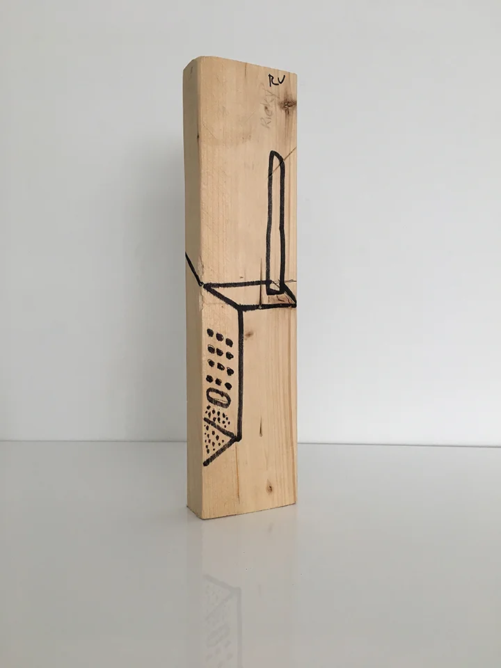 Discarded 1. (Scrap wood + acrylic + sharpie).