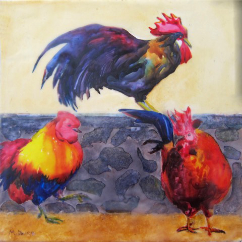 Rooster & two hens encaustic 10x10 '16.jpeg