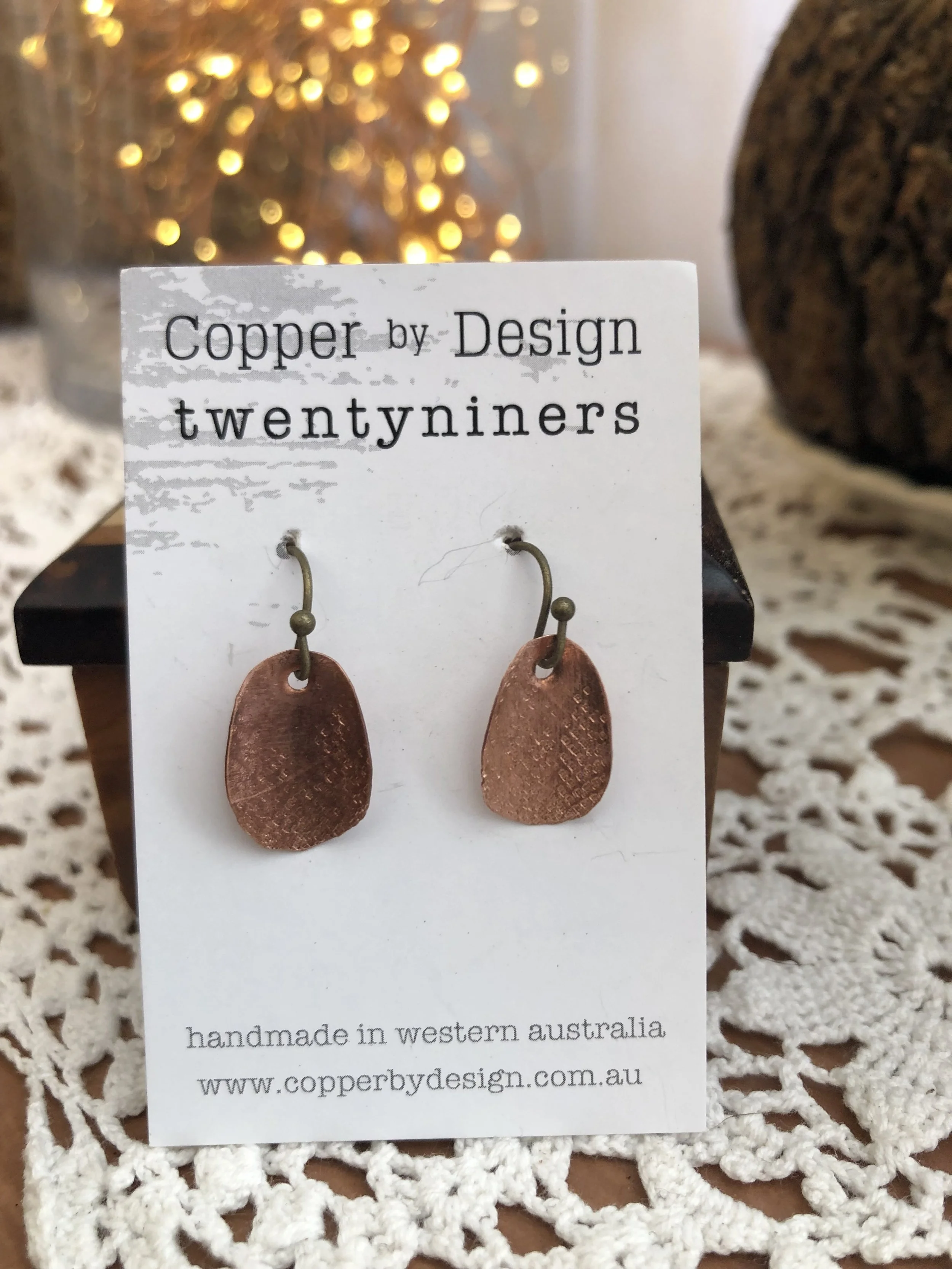 copper earrings (raw hammered specks)