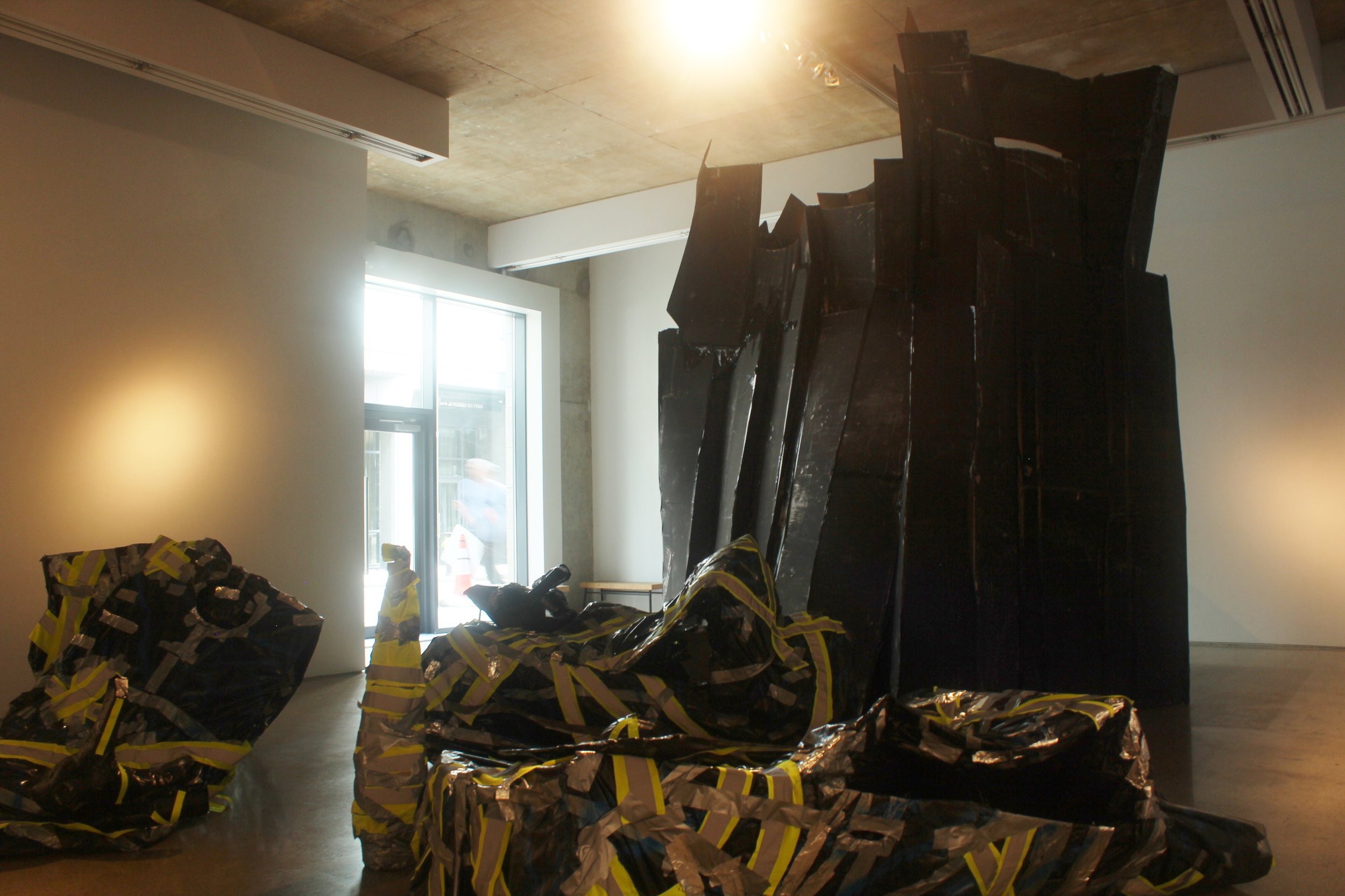 SIRENS Part III, Installation view, Costumes and Sculpture, recycled plastic, corry board, duct tape, Kevin Kavanagh Gallery.JPG